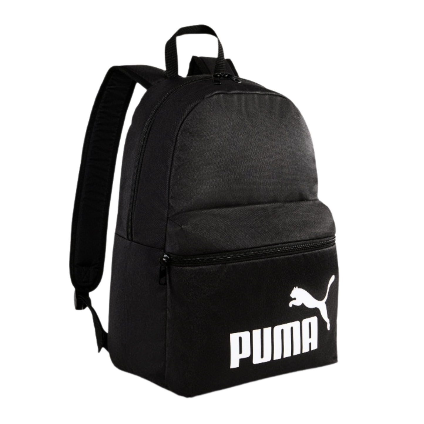 Vista lateral derecha de la mochila Puma Phase en color negro con bolsillo lateral de malla