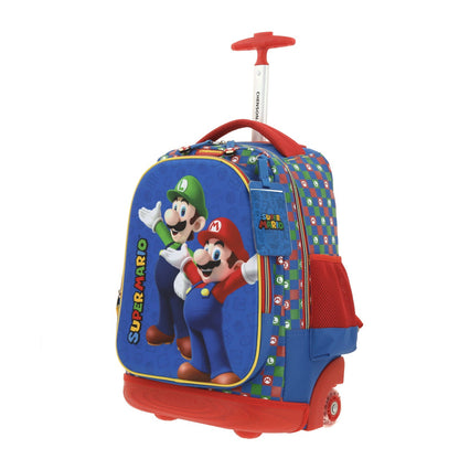 Mochila con Ruedas Super Mario - Mario y Luigi - Chenson - Azul y Roja