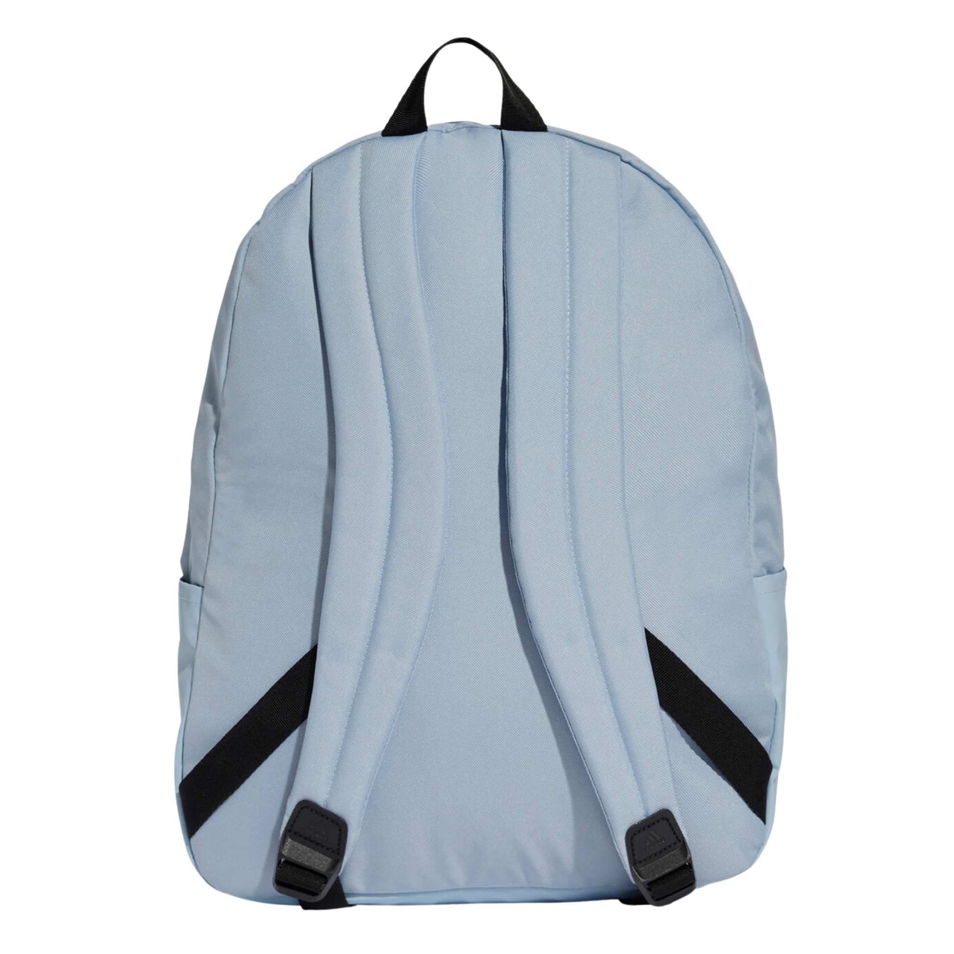 Vista trasera de la mochila Adidas Classic BOS 3S en color azul cielo, con correas ajustables y acolchadas