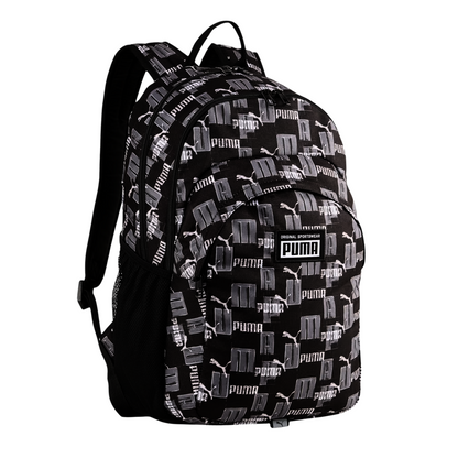 Mochila Puma Academy Backpack negra con estampado de logotipo – vista frontal