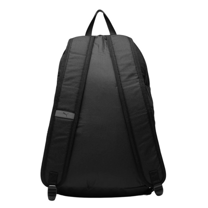Vista trasera de la mochila Puma Phase en color negro con correas acolchadas ajustables