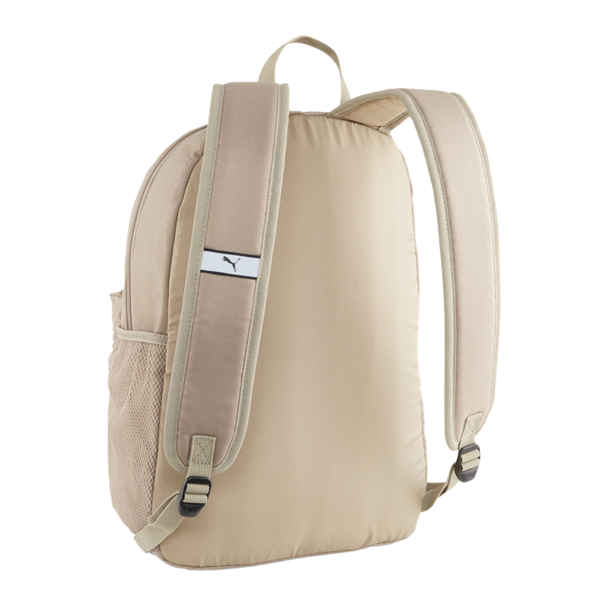 Vista trasera de la mochila Puma Phase en color café Oak Branch con correas ajustables acolchadas